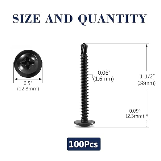 #10 x 1-1/2" Sheet Metal Screws 100Pcs 410 Stainless Steel Truss Head Fast Self Tapping Screws Black Oxide by SG TZH