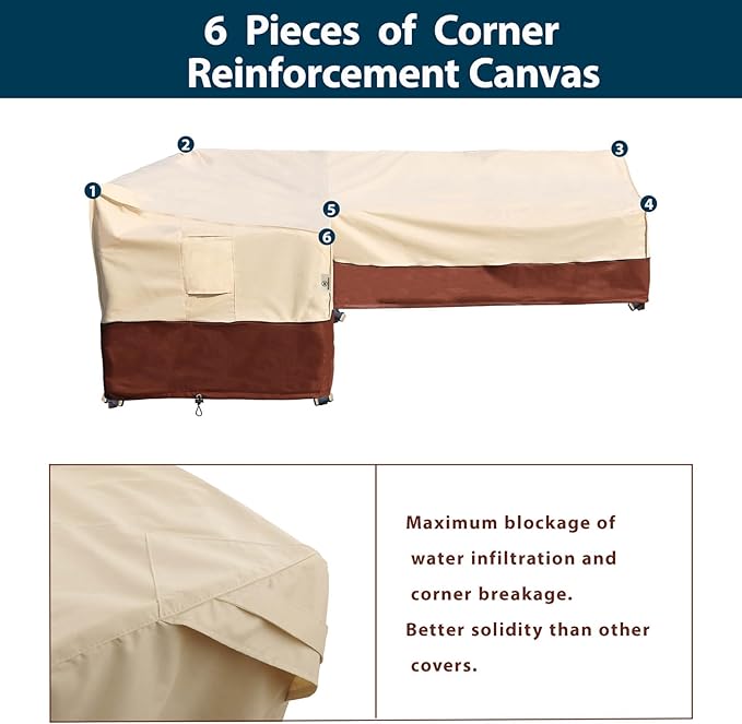 Outdoor Sectional Cover - Patio Furniture Covers Waterproof Rip-Stop Anti-UV 600D Heavy Duty Outdoor Sofa Couch Cover with 3 Air Vents (L-Shaped-Left facing-90''X120'')
