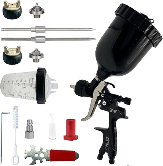 HVLP Air Spray Gun with 1.3/1.7 mm Nozzles, Gravity Feed Spray Paint Gun with 400/600ml Cup, Professional Automotive Spray Gun Kit, Spray for Car Paint, Furniture, Primers, Varnishes and Top Coats