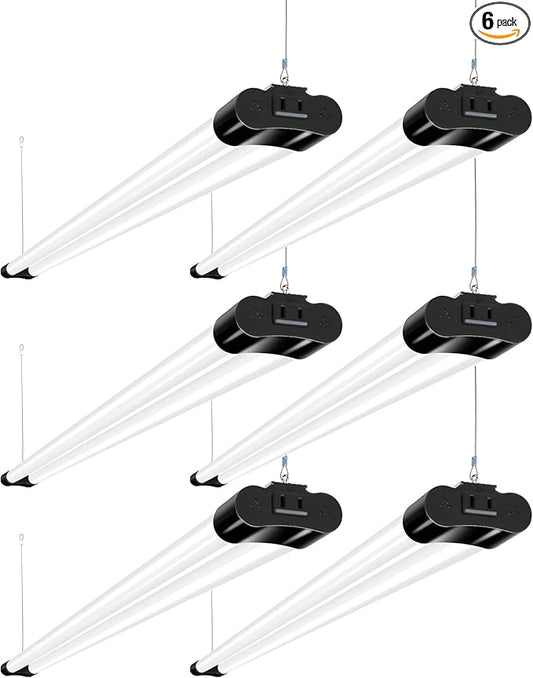 hykolity 6 Pack 4FT Linkable LED Shop Light, Utility Shop Light Fixture, 4400lm, 42W [250W Equivalent], 5000K Daylight Shop Lights for Garage, Hanging or Surface Mount, with Power Cord, ETL, Black