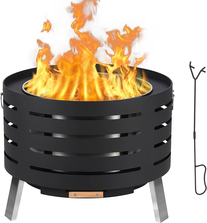 26" Smokeless Fire Pit with 360° Airflow, Dual-Burn Technology & Removable Ash Pan – Low-Smoke Outdoor Fire Bowl with Rust-Resistant 304 Stainless Steel for Patio, Yard & Camp