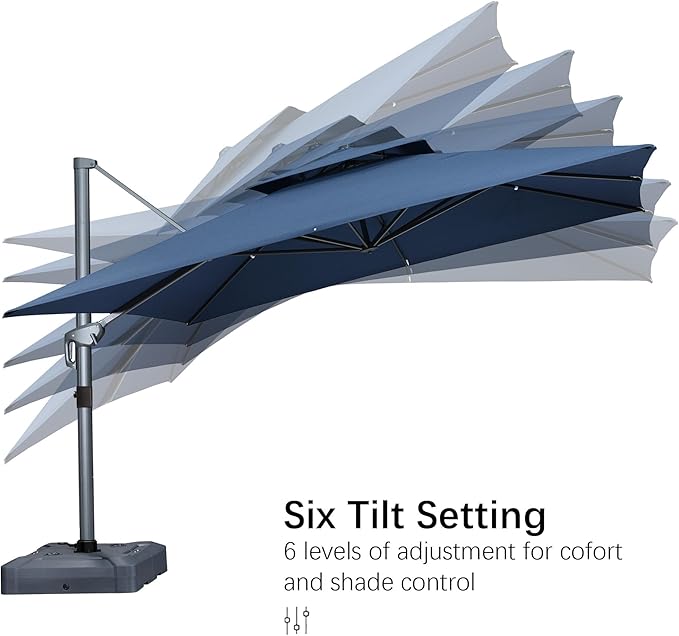 PURPLE LEAF 10 FT Cantilever Umbrella Outdoor Patio Umbrella, Large Offset Square Umbrella, Windproof Heavy Duty Hanging Outside for Patio, Ocean Slate