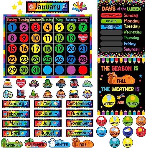 Tenare 85 Pcs Classroom Calendar Bulletin Board Colorful Weather Chart