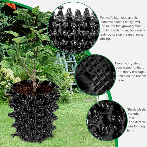 RooTrimmer 1 Gallon Air Pruning Containers, New Plastic Nursery Pots, Fruit Vegetable Garden Self-Planting Pots, Black (1G-10P)