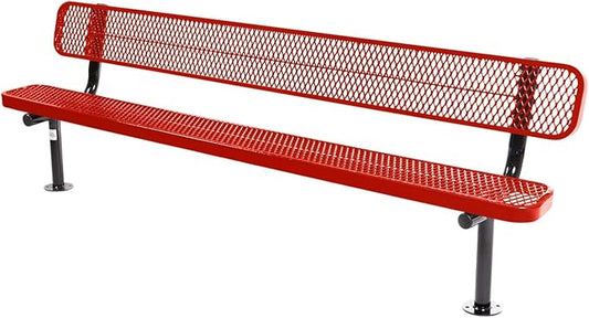 COATEDOUTDOORFURNITURE Coated Outdoor Furniture Heavy-Duty Outdoor Bench Thermoplastic Coated, Expanded Metal, Commercial-Grade Seating, Made in America (Surface with Back, 8 Ft, Red)