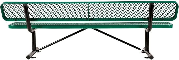 Global Industrial 8'L Heavy Duty Expanded Metal Mesh Bench with Backrest with Steel Frame, Portable Outdoor Bench, 1000 lbs Capacity, Green, 96" L x 24" W x 33" H