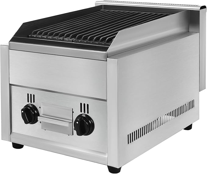 Commercial Countertop Gas Grill, 60,000 BTU Stainless Steel Flat Top Griddle with Cast Iron Grates, for Restaurant, Outdoor BBQ, Patio & Backyard Cooking, Silver