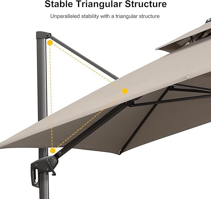 PURPLE LEAF 12 FT Cantilever Umbrella Outdoor Patio Umbrella, Large Offset Square Umbrella, Windproof Heavy Duty Hanging Outside Umbrellas for Patio, Ash Mocha
