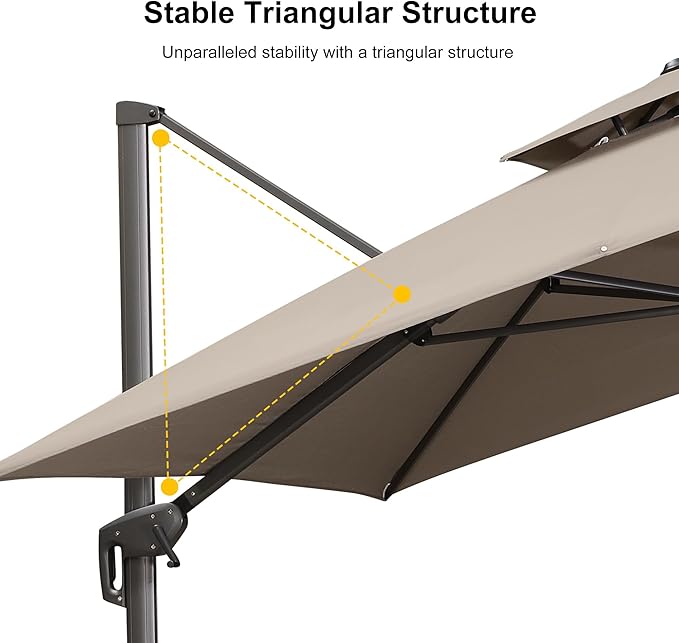 PURPLE LEAF 10' X 13' Double Top Cantilever Patio Umbrella Deluxe Large Outdoor Umbrella Rectangle Offset Umbrella with Fade Resistance for Garden Deck Pool Patio, Ash Mocha