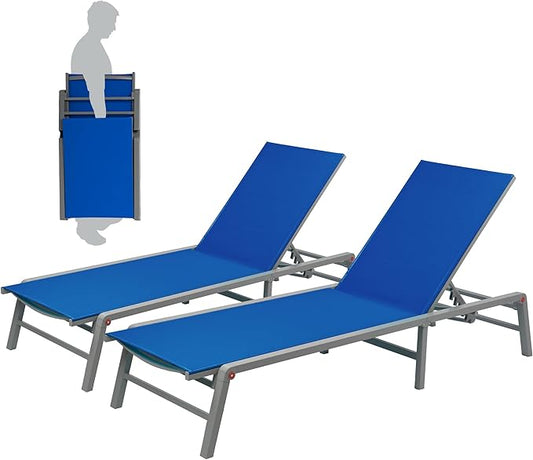 Kozyard Lounge Chair Outdoor Foldable Outdoor Lounge Chair (2Blue Textilence W/O Table)