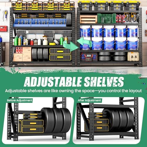 4 Tier Heavy Duty Garage Shelving,Industrial Shelving Built for Maximum Weight,Garage Storage Racks Heavy Duty Steel Shelves,Large Capacity Metal Rack for Warehouse,Shop,Basement