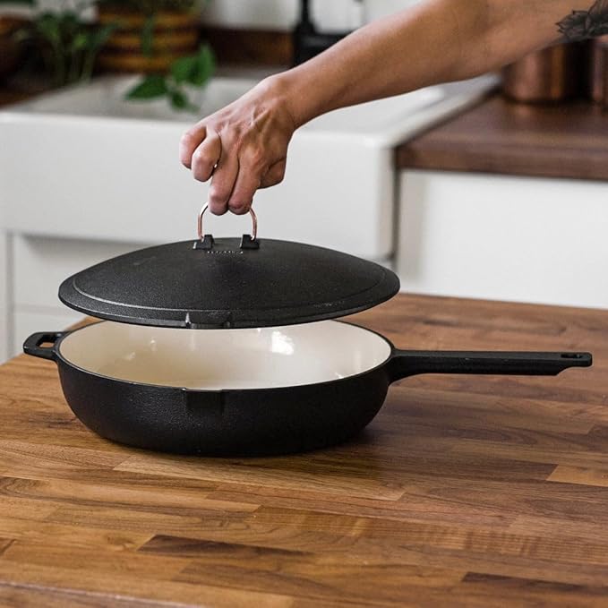 Barebones Enamel Lined Cast Iron 12-Inch Skillet - Durable Camping Cookware with Non-Stick Enamel, Perfect for Kitchen or Open Fire Cooking
