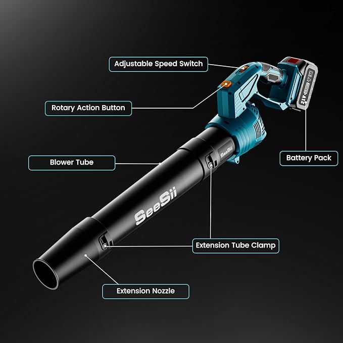 SEESII Leaf Blower Cordless, Electric Leaf Blower with 2 * 4.0Ah Batteries and Charger, 5 Speed Mode Electric Blower for Lawn Care, Powerful and Lightweight for Yard, Patio, Garden, Grass