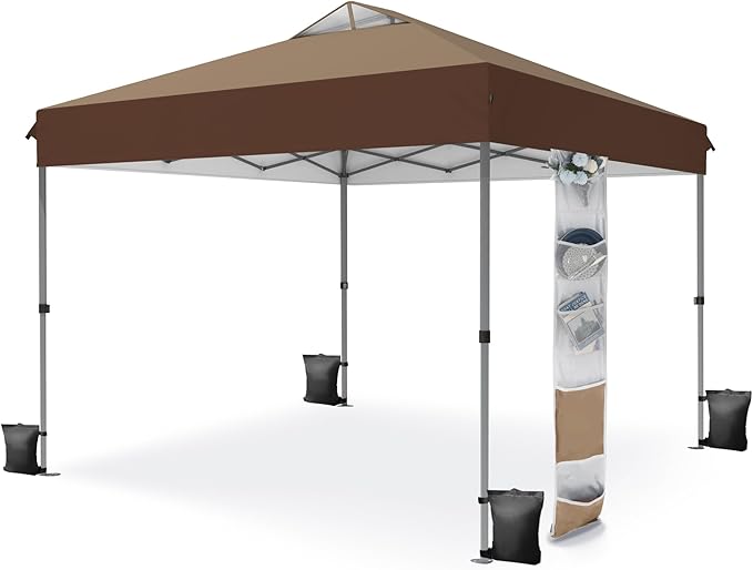MFSTUDIO Pop Up Canopy Tent, 10x10 Outdoor Canopies Instant Portable Shelter Tens with Vented Top, Storage, 4 Sandbags, Beach Canopy