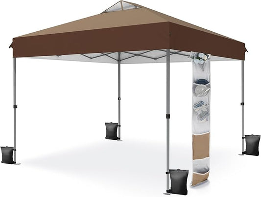 MFSTUDIO Pop Up Canopy Tent, 10x10 Outdoor Canopies Instant Portable Shelter Tens with Vented Top, Storage, 4 Sandbags, Beach Canopy