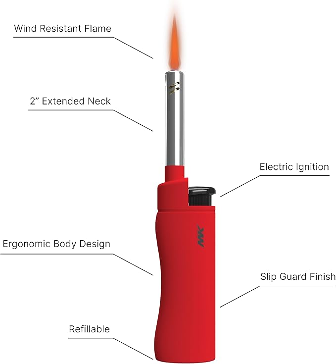 MK Candle Lighter, Butane Refillable Wind-Resistant Flame, 4-Pack for BBQ, Camping, Outdoor Use (Hue-4PC)