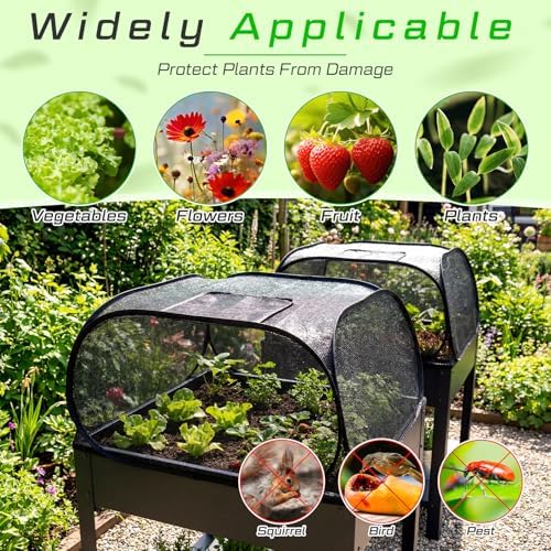 SATINIOR 2 Pack 70% Garden Plant Shade Tent UV Resistant Pop up Plant Protector Sun Shade Netting with Zipper Outdoor Insect Barrier Mesh Guard Cover from Animals Bird(Tent Style,39.4"x39.4"x19.7")