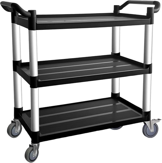 3 Tier Rolling Cart with Hair-Proof Wheels, Plastic Utility Service Cart, Heavy Duty 450 Lbs Capacity, Solid Handle,Commercial Serving Cart for Home/Office/Restaurant/Warehouse.40×19.7"×38"