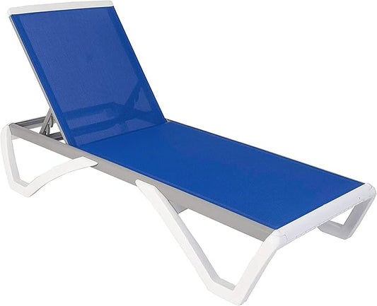 Kozyard Patio Chaise Lounge Chair - Full Flat Alumium & Resin Legs, Outdoor Reclining Adjustable Chair for Sunbathing, Beach, Patio, Lounge Set or Patio Table (Blue Textilence W/O Table)