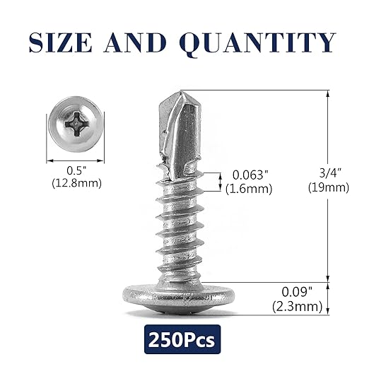 #10 x 3/4" Sheet Metal Screws 250PCS 410 Stainless Steel Truss Head Fast Self Tapping Screws by SG TZH