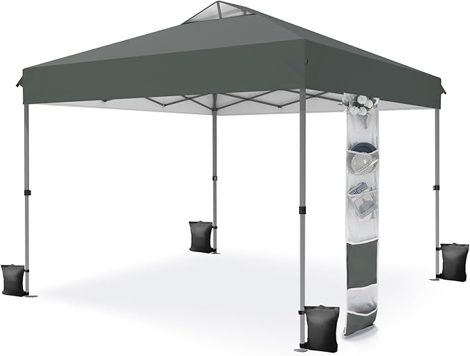 MFSTUDIO Pop Up Canopy Tent, 10x10 Outdoor Canopies Instant Portable Shelter Tens with Vented Top, Storage, 4 Sandbags, Beach Canopy