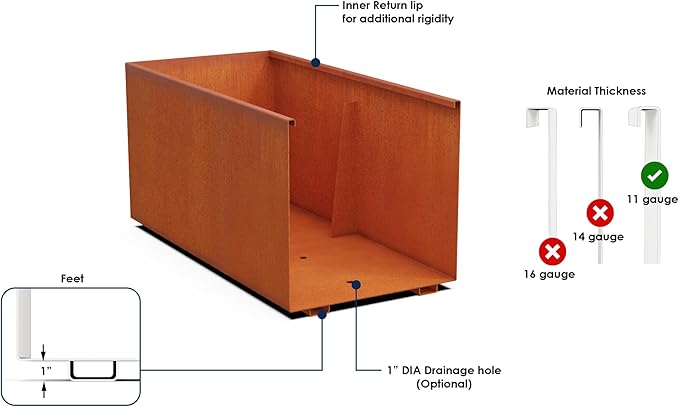 Plantercraft Large Rectangular Planters for Outdoor Plants – 72x18x24 Extra Large Corten Steel Planter | Heavy-Duty Metal Planter Box for Patios, Decks and Commercial Landscapes