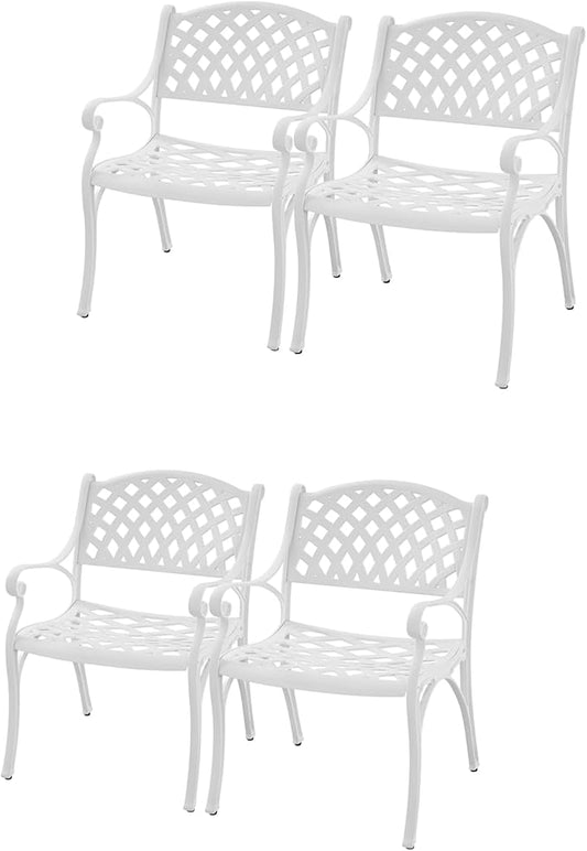 4 Pieces Patio Dinning Chairs, Cast Aluminum Outdoor Bistro Chairs with Armrest, All-Weather Bistro Chair Set of 4 for Garden Deck Backyard Poolside