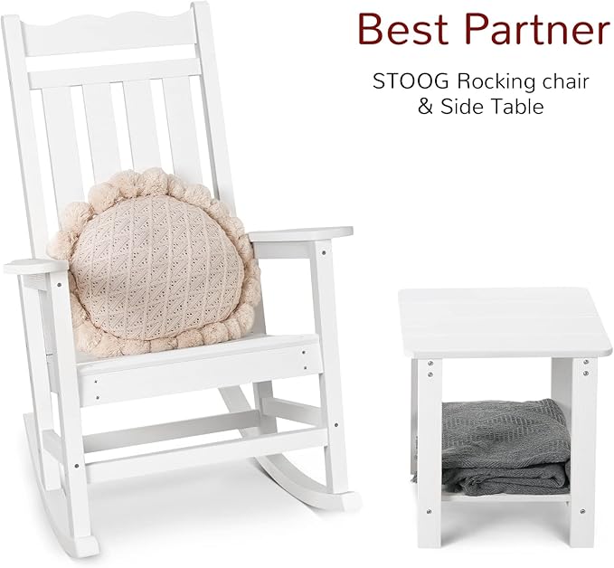 Stoog All-Weather Outdoor & Indoor Rocking Chair, Porch Rocker with 400 lbs Weight Capacity, Front Porch Rocking Chair, for Patio, Backyard, Lawn, Garden and Fire Pit (White)