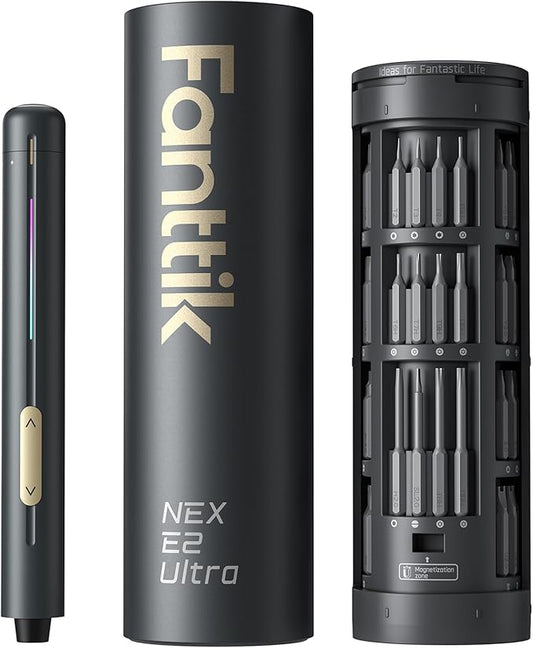 Fanttik E2 Ultra Mini Electric Screwdriver, Cordless Screwdriver, Max 0.6N.m, 50 Magnetic Bits, 5/32'' Hex, Magnetic Storage, Repair Tool for Electronics, Camera, Laptop, and PC Build (Grey)
