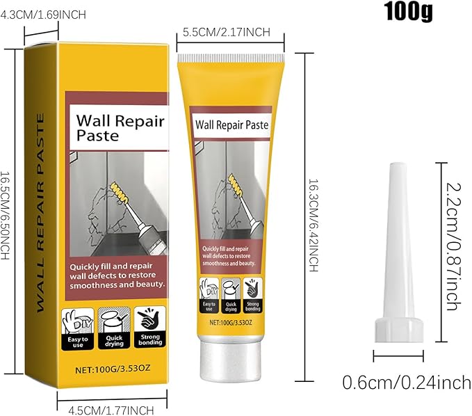 Wall Crack Filler - Home Improvement Crack Fix, Ceiling Mending Paste, Quick Drying, Home Repair, Improvement Tool, Filler Paste for Walls, Ceilings, Maintenance, 2.17x6.42 Inches