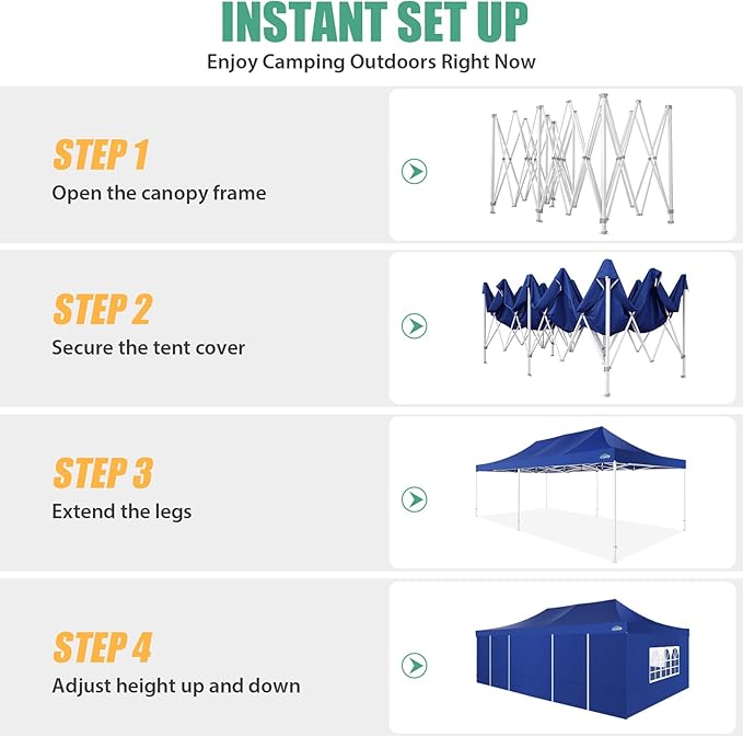 COBIZI 13x26 Heavy Duty Pop Up Canopy with 6 Sidewalls Party Tent Outdoor Wedding Large Event Tent with Roller Bag for Garden Lawn Waterproof UPF 50+ Ez Up, Dark Blue (Framework Upgraded)