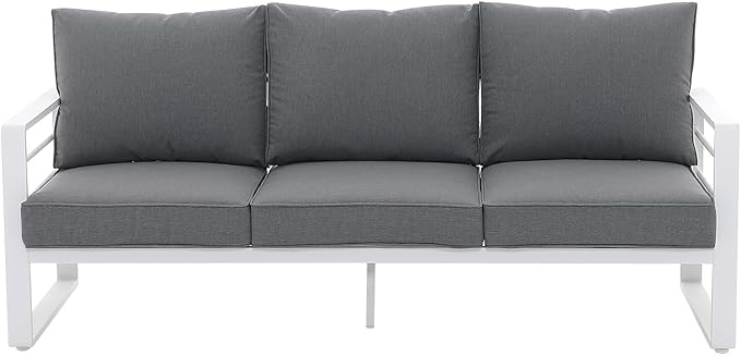 Patiorama Aluminum Patio Furniture Set, Outdoor Patio 3-Seater Sofa, 3 Seats Couch, All Weather White Metal Chair with Olefin Cushion, Deep Seating, 800 lbs Capacity, Deck, Garden-Grey Cushion