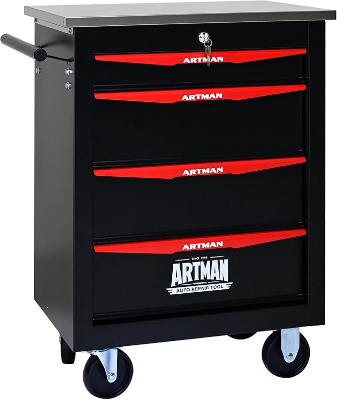 4 Drawers Tool Cart on Wheels,Multifunctional Rolling Tool Storage Chest,Drawer Rolling Trolley Organizer Tool Box for Garage,Workshop,DIY Multiple Interconnectable(4 Drawers-30.5" H)