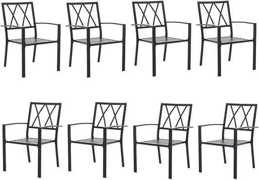 Outdoor Dining Chairs Set of 8, Metal Frame Stackable Patio Dining Chairs with Armrest, Wrought Iron Patio Bistro Chairs for Lawn, Backyard, Garden, Porch
