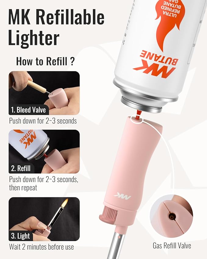MK Lighter 10PCS Candle Lighters, Windproof Flame, Ideal as Lighters for Candle, BBQ, Camping, Outdoor, Butane Refillable, Multipurpose Lighters (3BL Pastel)