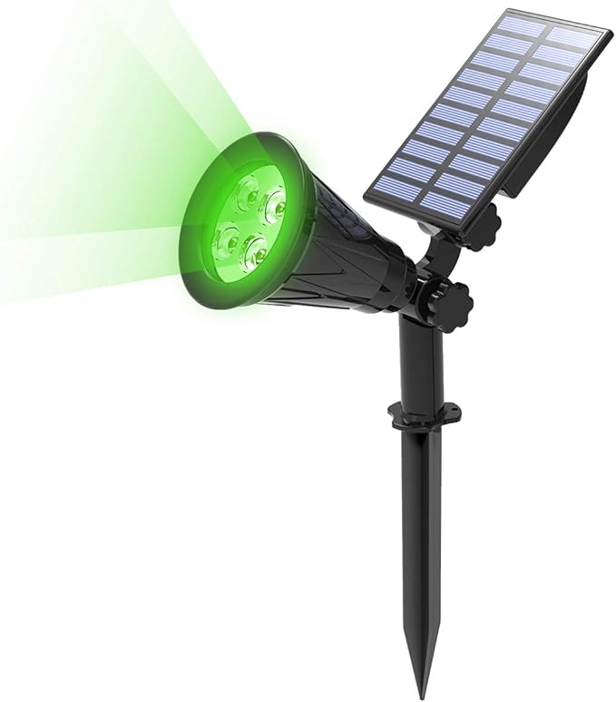T-SUN Solar Spotlight LED Outdoor Wall Light, IP65 Waterproof, Auto-on at Night/Auto-Off by Day, 180°Angle Adjustable for Tree, Patio, Yard, Garden, Driveway, Stairs, Pool Area (Green)