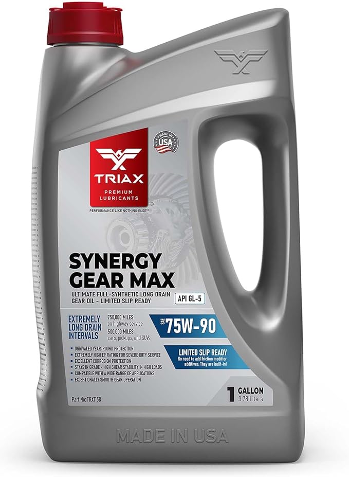TRIAX Synergy Gear Max 75W-90 GL-5 Limited Slip, Ultra Long Drain 500k Miles, Manual Transmission, Gear/Differential Lubricant (1 Gallon)