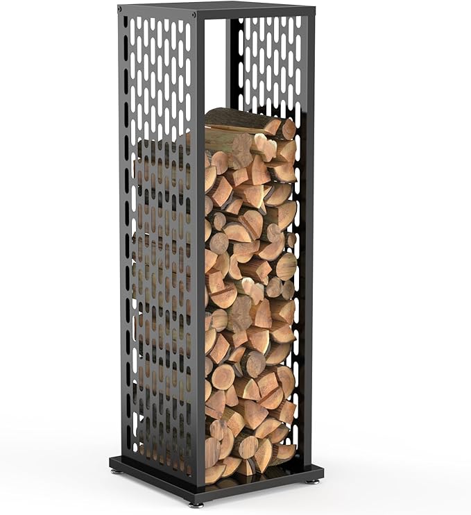 Firewood Rack, Wood Stacker Firewood Outdoor, Black Metal, 44.1 Inches, 1000 lbs Capacity, Indoor Decorative Wood Holder for Woodshed, Storeroom, Basement (Ellipticalhole)