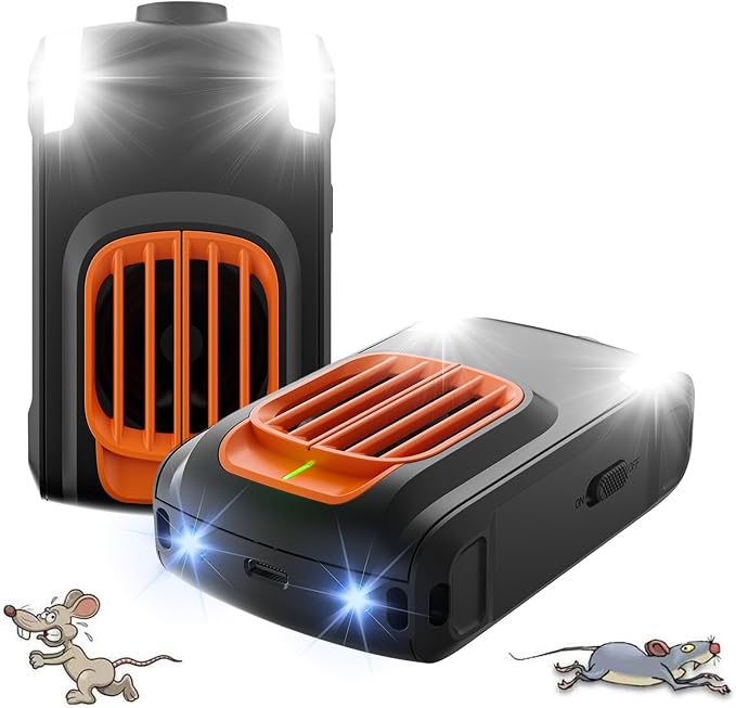 Ultrasonic Mice Repellent in Door,Out Door, for Car Engines, House, Garage, Kitchen, Attic, 2 Pack Rodent Mice Rat Repellent Plug in Electronic Rat Pest Deterrent with 4 Strobe Lights,