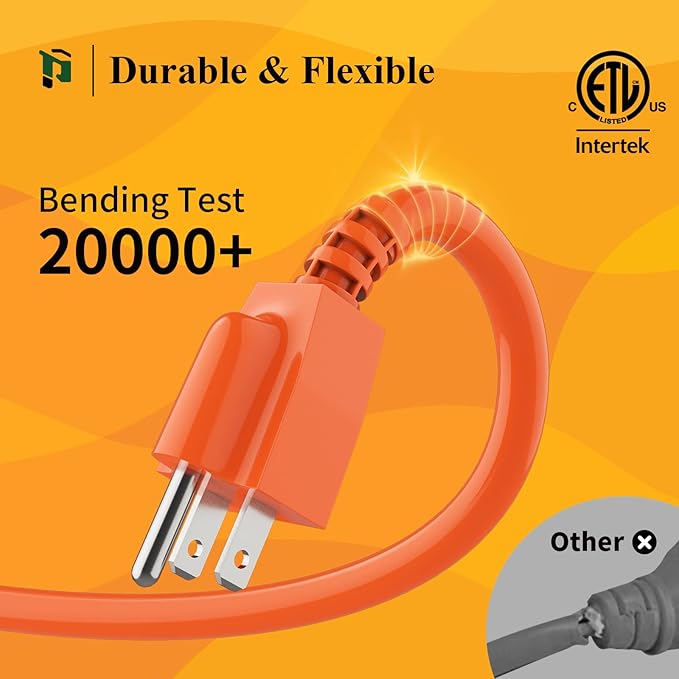 Outdoor Extension Cord 30 FT Waterproof, 16/3 Gauge Heavy Duty 3 Prong Extension Cord, 13A 1625W SJTW, ETL Listed, Great for Garden and Home, Orange