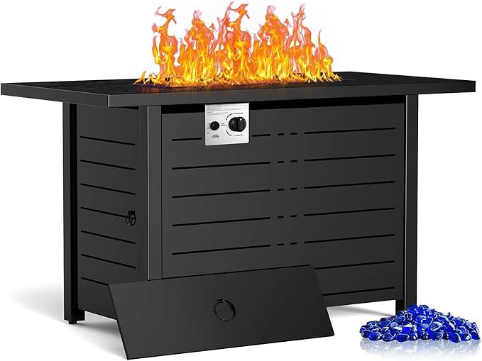 ZAFRO 43 Inch Propane Fire Pit CSA-Listed Outdoor Fire Table, 50,000 BTU Firepit Table with Lid and Lava Rock, Gas Fire Table for Outside Patio Garden Backyard Deck Balcony
