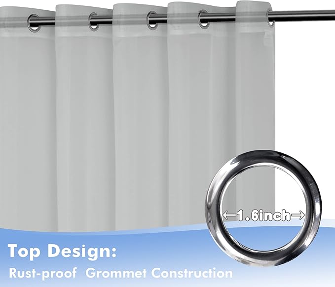 HolidayIdeas Outdoor Sheer Curtains for Patio Waterproof, 4 Panels - 54 x 120 Inch - Cloud Grey Light Filtering Voile Outside Curtains Grommet Drapes for Front Porch, Gazebo, Pergola, Backyard