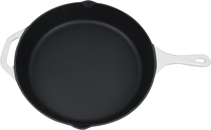 Commercial Grade, Cast Iron Enameled Cookware (White, Skillet 8”)