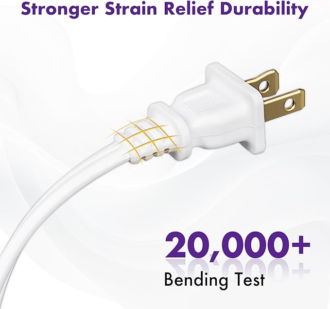 POWERCORDS [ETL Certified] 2-Pack 16 AWG 2 Prong Extension Cord, 13A 3-Outlet Indoor Extension Cord with Tamper Guard, 13 Amp, 1625 Watts, White, Available Lengths 3FT, 6FT, 10FT, 15FT (3 Feet)