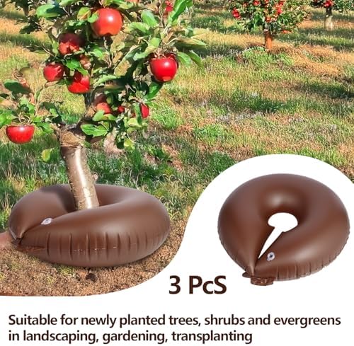 TezhiIe 3 Pack 15 Gallon Tree Watering Ring Bag, PVC Drip Irrigation Water Pouch Automatic Drip System, Watering Donuts for Trees, Deep Root & Low-Profile Slow Release Watering Bag