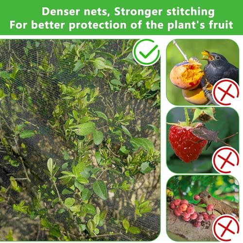 5.3 x 5.3 Ft Black Large Fruit Tree Netting with Zipper and Drawstring, Breathable Mesh Garden Bird Netting Plant Cover, Insect Bird Barrier Net Mesh for Protect Fruits Plants from Squirrel Bugs