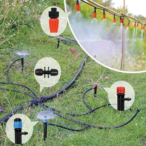 256FT Drip Irrigation System Kit, 163PCS Automatic Garden Watering Misting System with 1/4" Distribution & 1/2" Hose Tubing and Accessories for Greenhouse, Yard, Lawn, Plant
