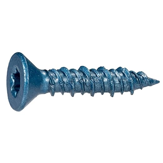Blue Ruspert Star Drive Flat Head Masonry Screws, 100 Pieces - 1/4" x 1-1/4" Self-Tapping Concrete Masonry Screws, Fasteners for Interior & Exterior Construction, Repair