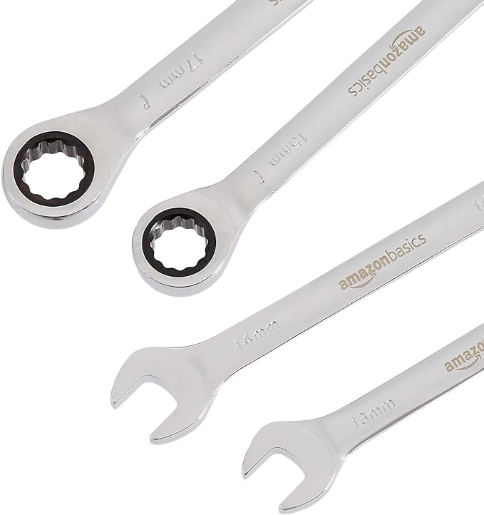 Amazon Basics Ratcheting Combination Wrench Set - Metric, 7-Piece