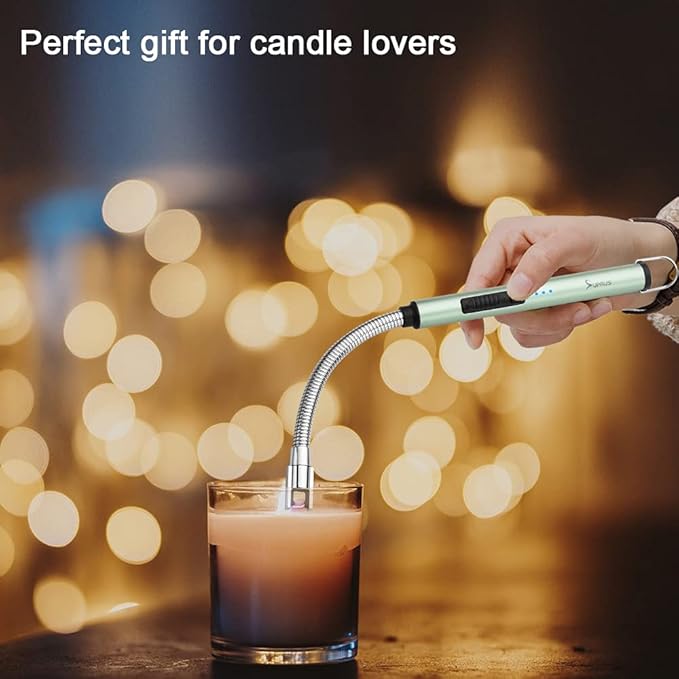 SUPRUS Electric Candle Lighter USB Type C Rechargeable Lighter Steel Shell & Hanging Hook with 360° Flexible Neck(Green)
